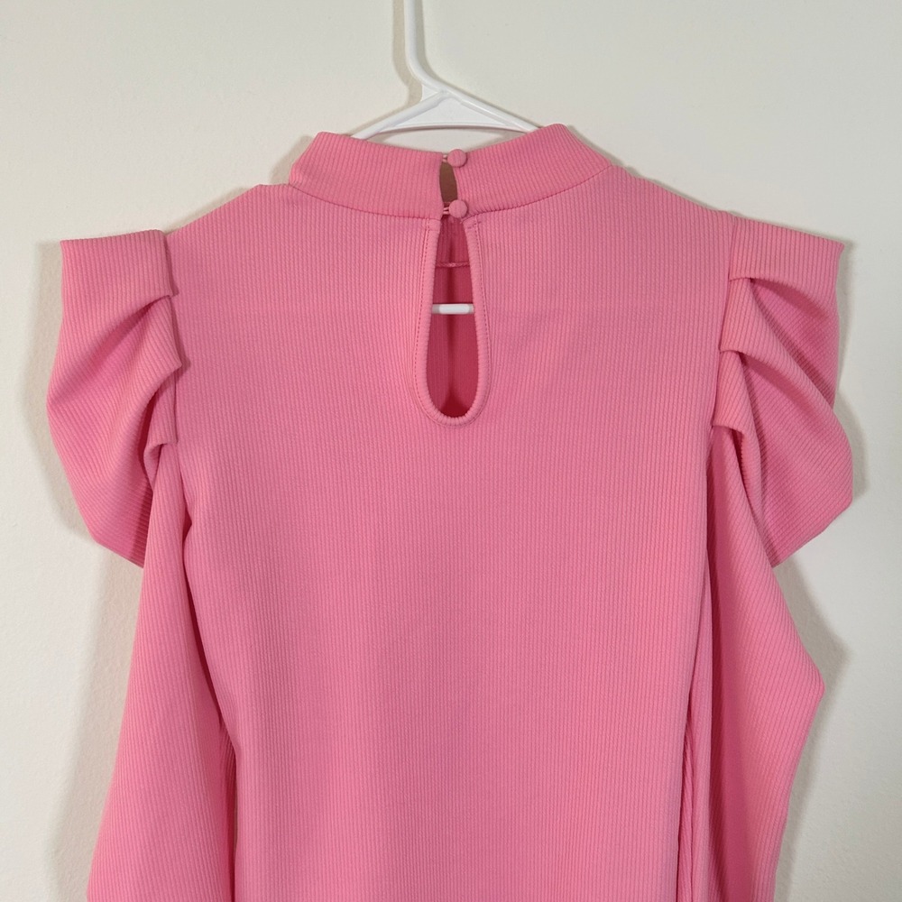 Von Maur I Pink Ribbed Puff Sleeve Long Sleeve Bodysuit I Size L I Mock Neck - Picture 6 of 10